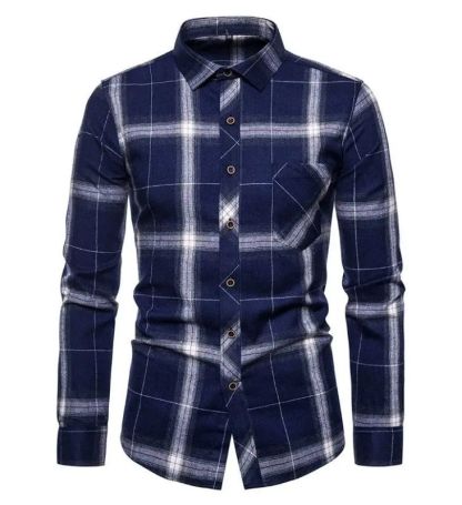 ZITY Men’s Fashion Contrast Plaid Long Sleeve Casual Shirt–DUMLT06585