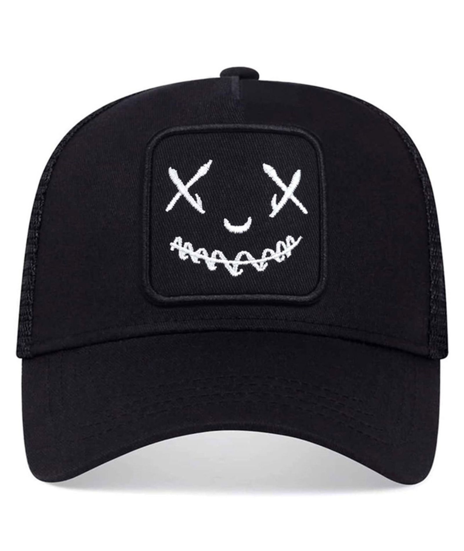 ZITY Mens Embroidered Smiley Face Adjustable Mesh Trucker Hat Casual Streetwear Cap