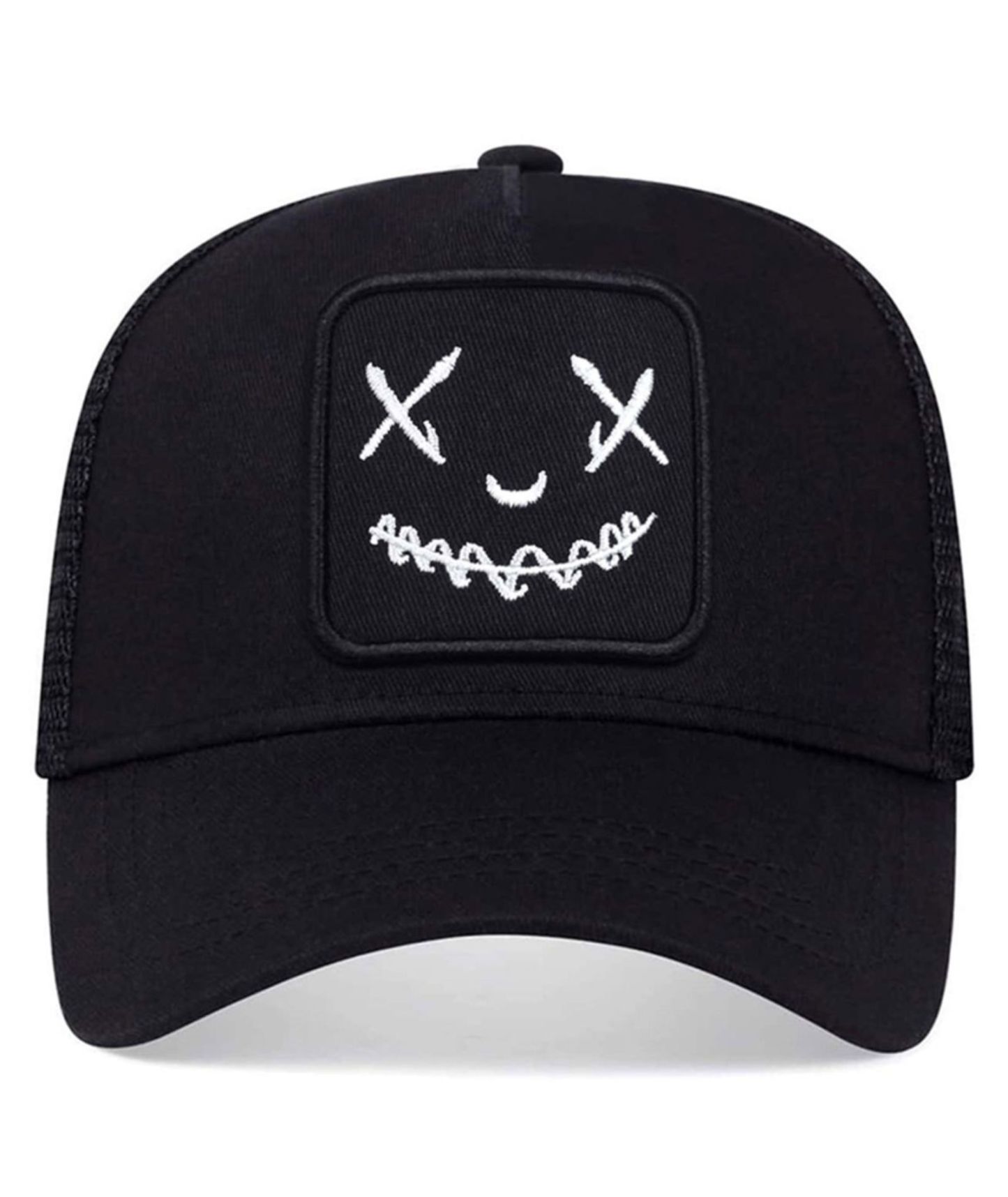 ZITY Mens Embroidered Smiley Face Adjustable Mesh Trucker Hat Casual Streetwear Cap