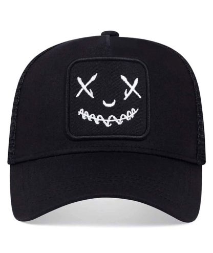 ZITY Mens Embroidered Smiley Face Adjustable Mesh Trucker Hat Casual Streetwear Cap