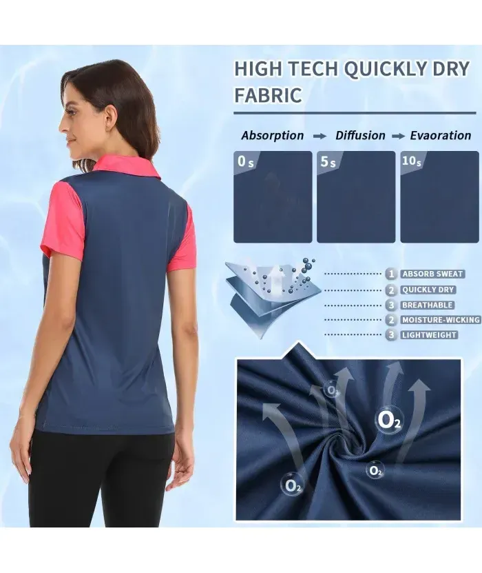 ZITY Women's Quick Dry Short Sleeve Button Up Polo Shirt-ZPK003076 | Zitysports