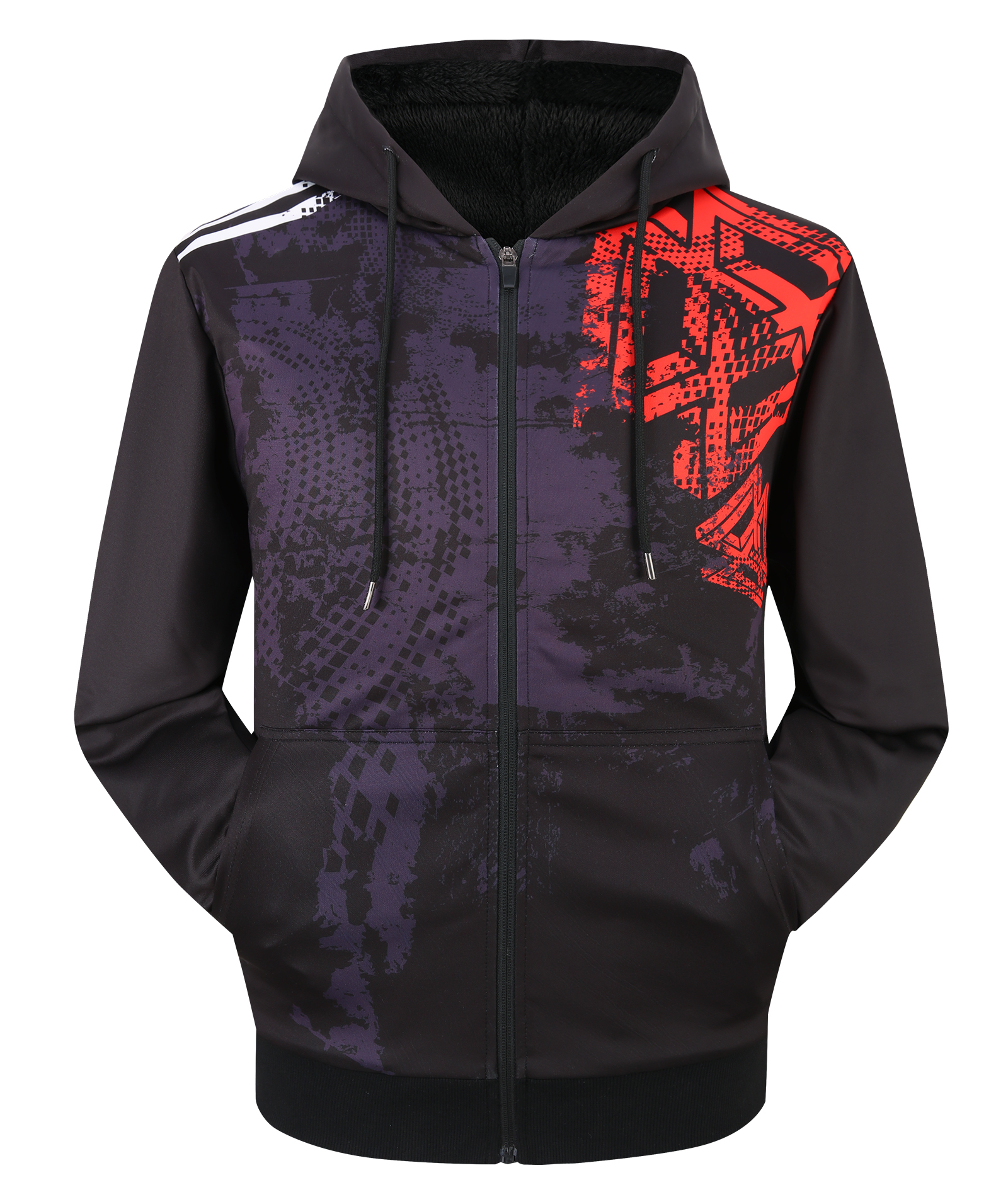 ZITY Men's Long Sleeve Full Zipper Print Fleece Hoodie-CFMWY00037