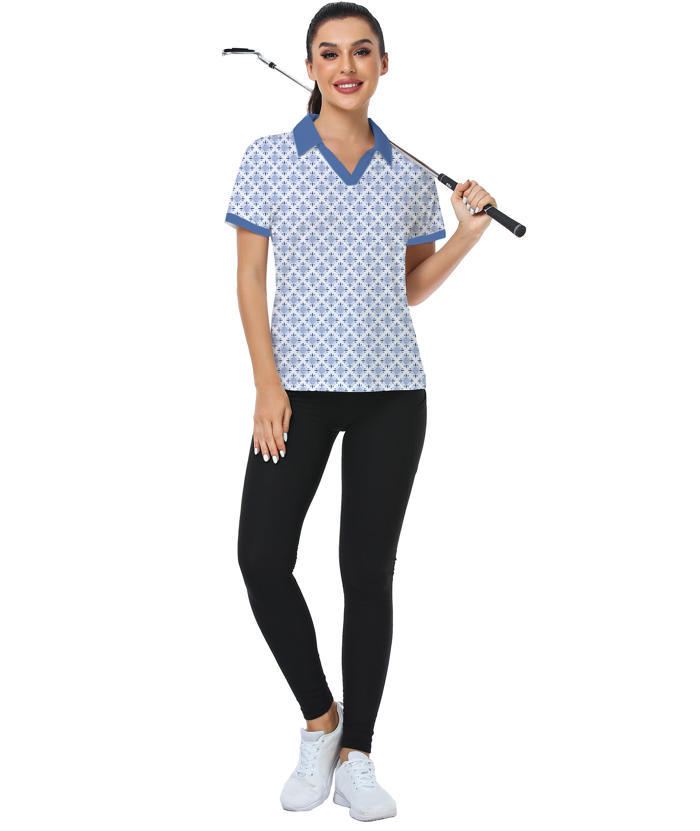 ZITY Women's Ethnic Pattern Slim Fit Golf Polo Shirt-CUWPO01353