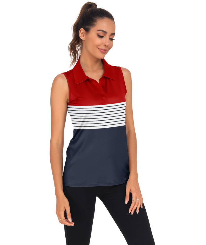 ZITY Women's Casual Polo Shirt Sleeveless Striped Golf Top-ZPK010575|Zitysports