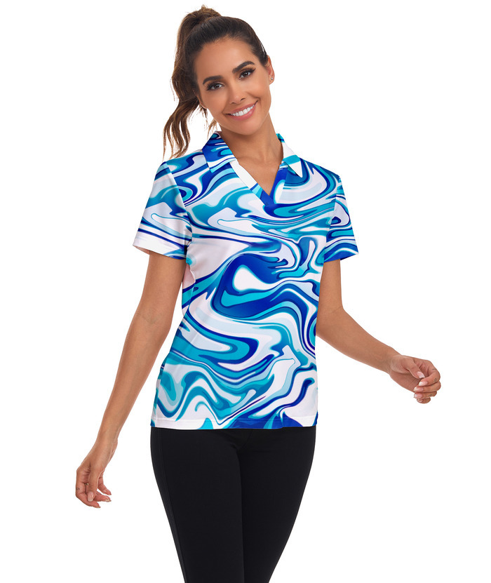 ZITY Women's Color Print Short Sleeved Quick Dry Casual Golf Polo Shirt-ZPK003142 | Zitysports