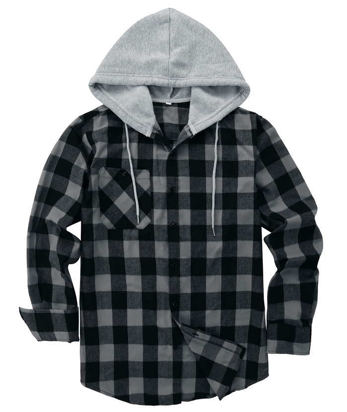 ZITY Men's Plaid Hooded Long Sleeve Button Down Flannel Shirt-ZPK000014 | Zitysports