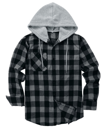 ZITY Men's Plaid Hooded Long Sleeve Button Down Flannel Shirt-ZPK000014 | Zitysports