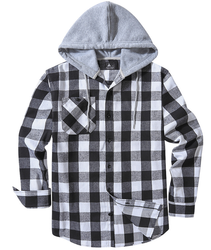 ZITY Men's Plaid Hooded Long Sleeve Button Down Flannel Shirt-ZPK000014 | Zitysports