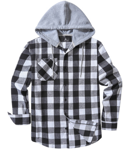 ZITY Men's Plaid Hooded Long Sleeve Button Down Flannel Shirt-ZPK000014 | Zitysports