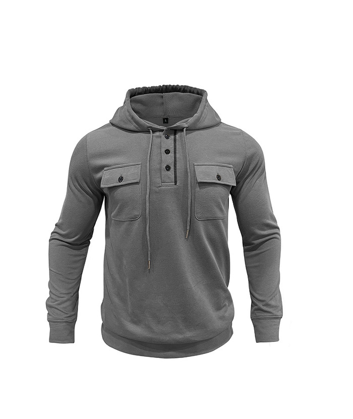 ZITY Men's Solid Chest Pockets Button Hoodie-DUMHD04858 | Zitysports