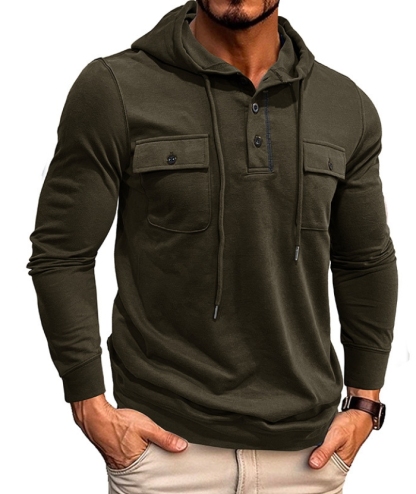 ZITY Men's Solid Chest Pockets Button Hoodie-DUMHD04858 | Zitysports
