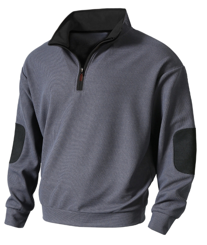 ZITY Men's Stand Collar Solid Color Long Sleeve Sweatshirt-DUMHD04896 | Zitysports