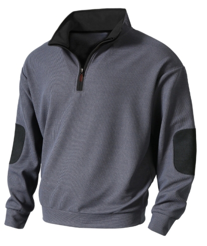 ZITY Men's Stand Collar Solid Color Long Sleeve Sweatshirt-DUMHD04896 | Zitysports