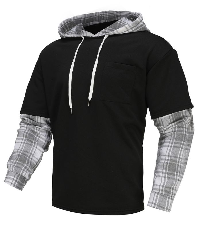 ZITY Men's Plus Size Long Sleeve Casual Plaid Hoodie-DUMFH04981|Zitysports