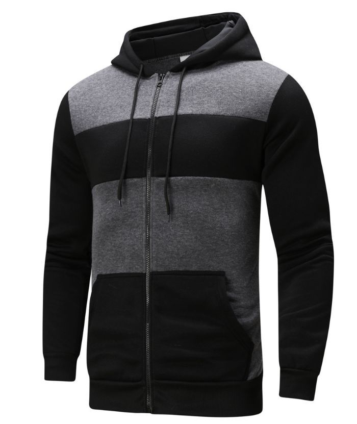 ZITY Men's Polyester Long Sleeve Color Block Full Zip Casual Hoodie-DUMFH04995|Zitysports