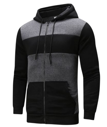 ZITY Men's Polyester Long Sleeve Color Block Full Zip Casual Hoodie-DUMFH04995|Zitysports