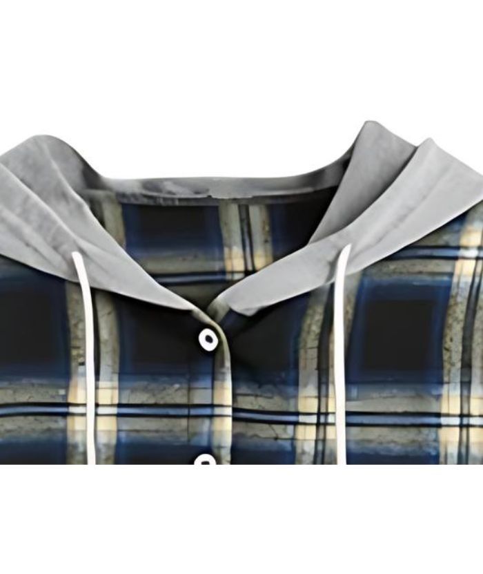 ZITY Women's Plaid Print Button Casual Long Sleeve Hoodie-DUWLT05049|Zitysports