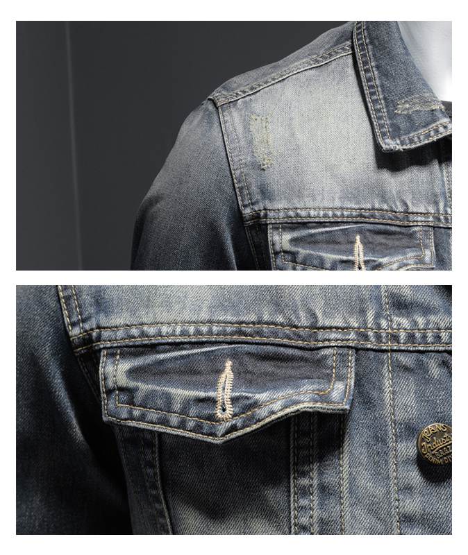 Men's Distressed Denim Trucker Jacket-DUMCO05433|Zitysports