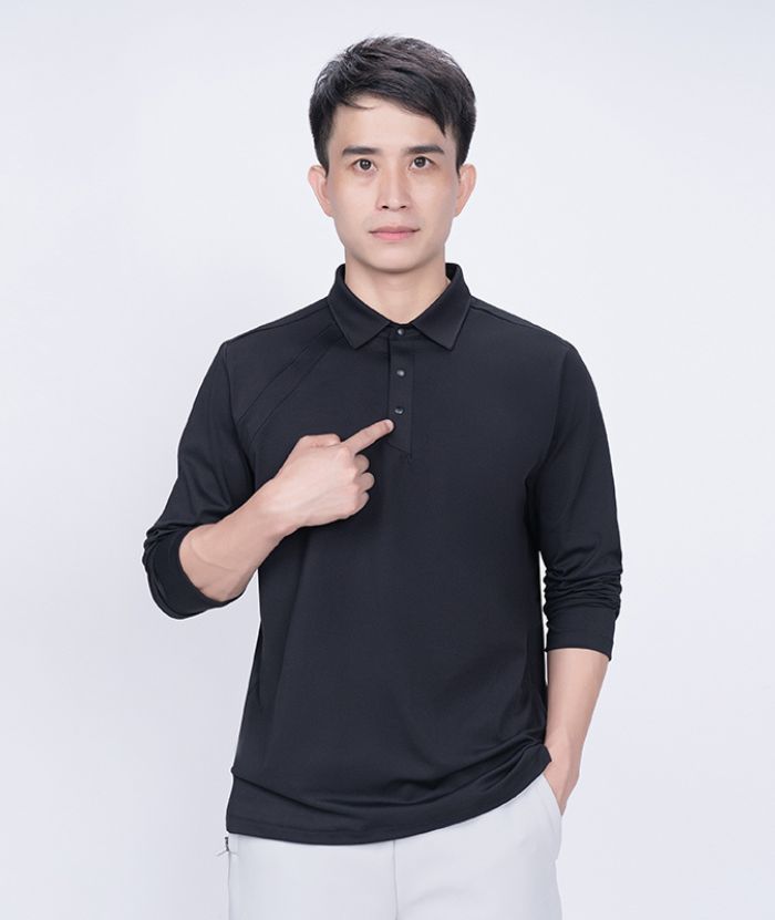 ZITY Men's 3 Button Up Long Sleeve Polo Shirt-8903