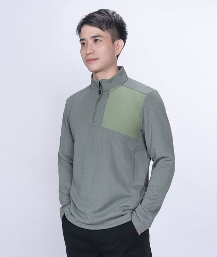 ZITY Men's Quarter Zip Round Neck Long Sleeve Polo Shirt-88130