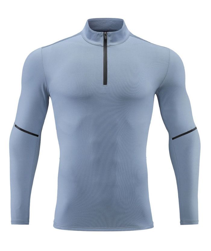 Men's Stand Collar Dri Fit Running Sports Compression T-Shirts-DUMLS05947