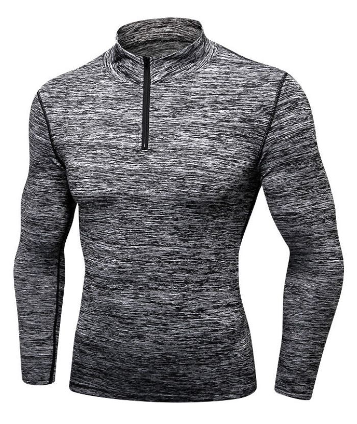 ZITY Men's Stand Collar Athletic Dri Fit Compression Long Sleeve Shirt-DUMLS05946