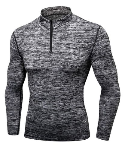 ZITY Men's Stand Collar Athletic Dri Fit Compression Long Sleeve Shirt-DUMLS05946