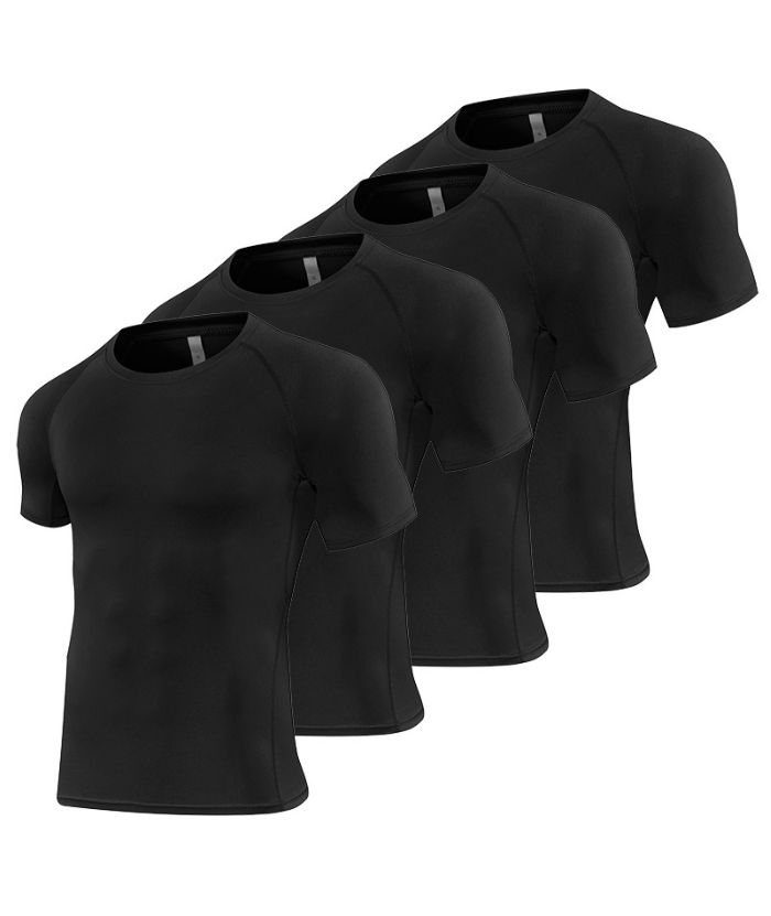 4 Pack ZITY Men's Solid Color Athletic Dri Fit Compression T-Shirt-DUMTS05984