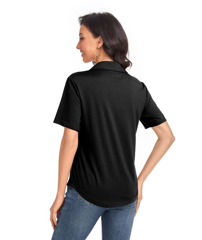 ZITY  Women's Slim Fit Solid Color Casual Polo Shirt-CUWPO01496