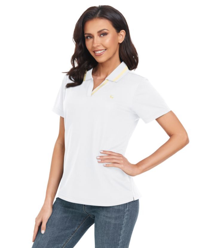 Women's Slim Fit V Neck Casual Golf Polo Shirt-CUWPO01904