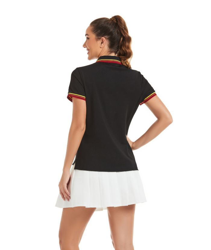 ZITY Women's Slim Fit Black & White Golf Polo Shirt-CUWPO01307