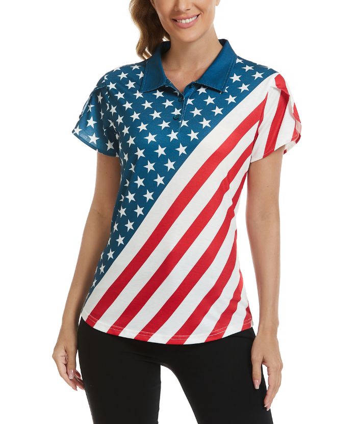 ZITY Women's American Flag Slim Fit Golf Polo Shirt-CUWPO01562