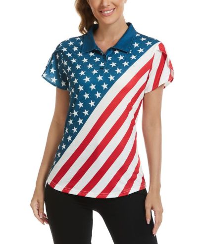 ZITY Women's American Flag Slim Fit Golf Polo Shirt-CUWPO01562