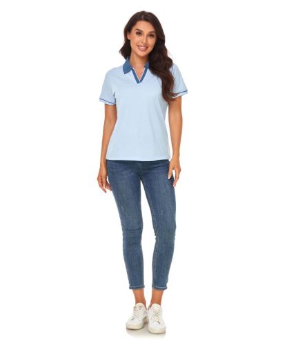 ZITY Women's V Neck Solid Color Slim Fit Polo Shirt-CUWPO01595