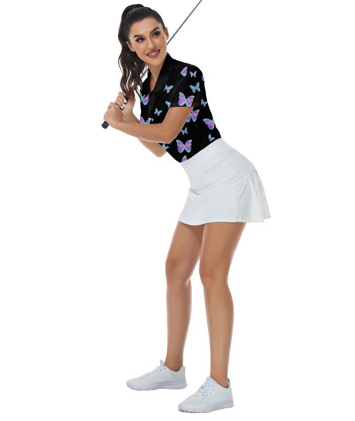 ZITY Women's Butterfly Printed Golf Polo Shirt-CUWPO02030