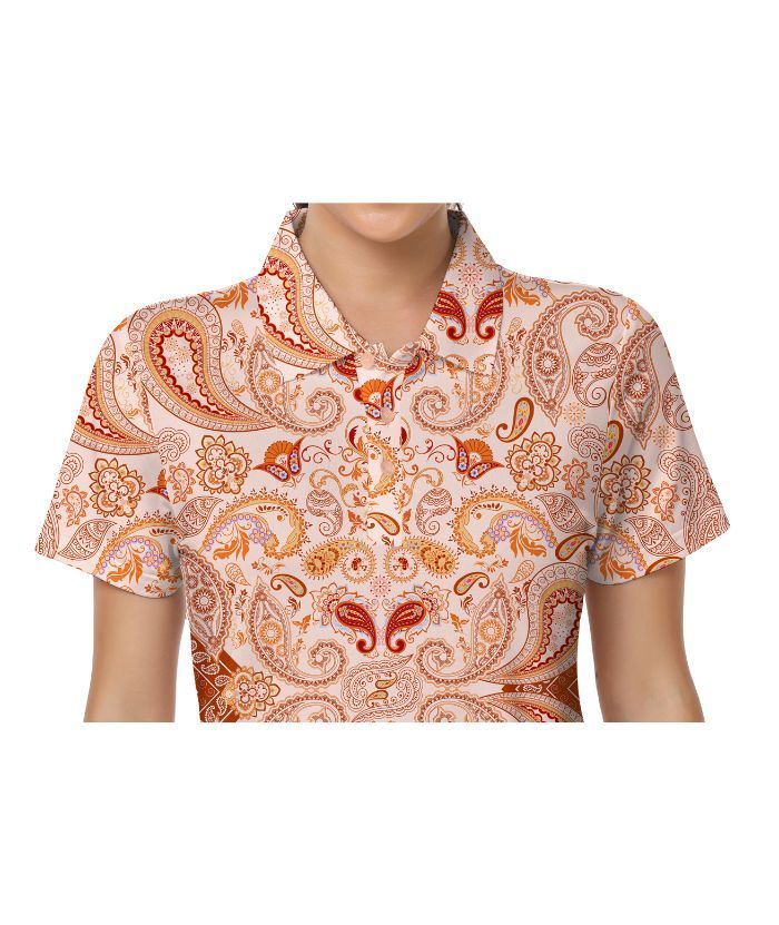 ZITY Women's Slim Fit Cashew Flower Print Golf Polo Shirt-CUWPO02020