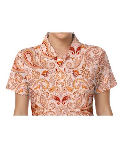 ZITY Women's Slim Fit Cashew Flower Print Golf Polo Shirt-CUWPO02020