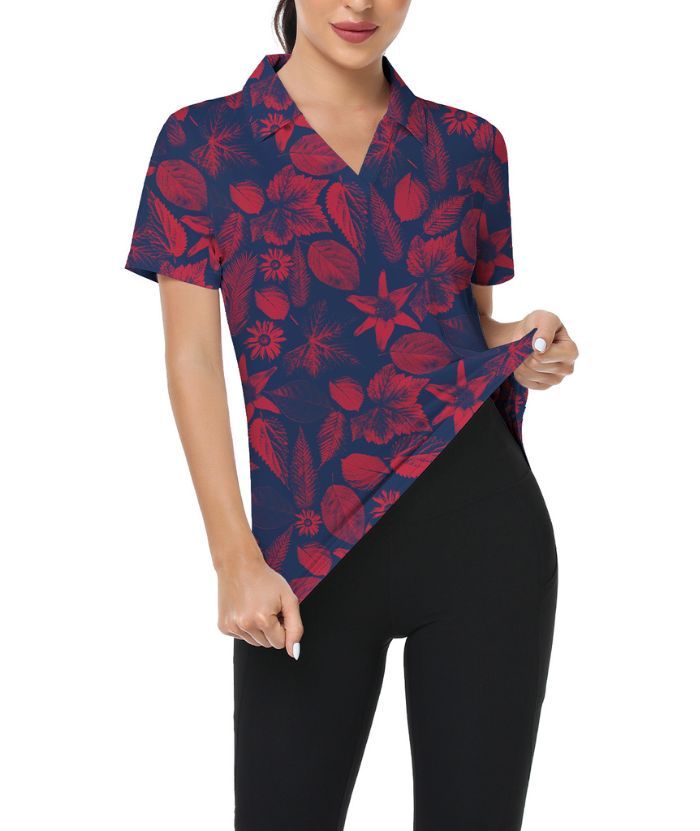 ZITY Women's Dri Fit Floral Print Golf Polo Shirt-CUWPO02133