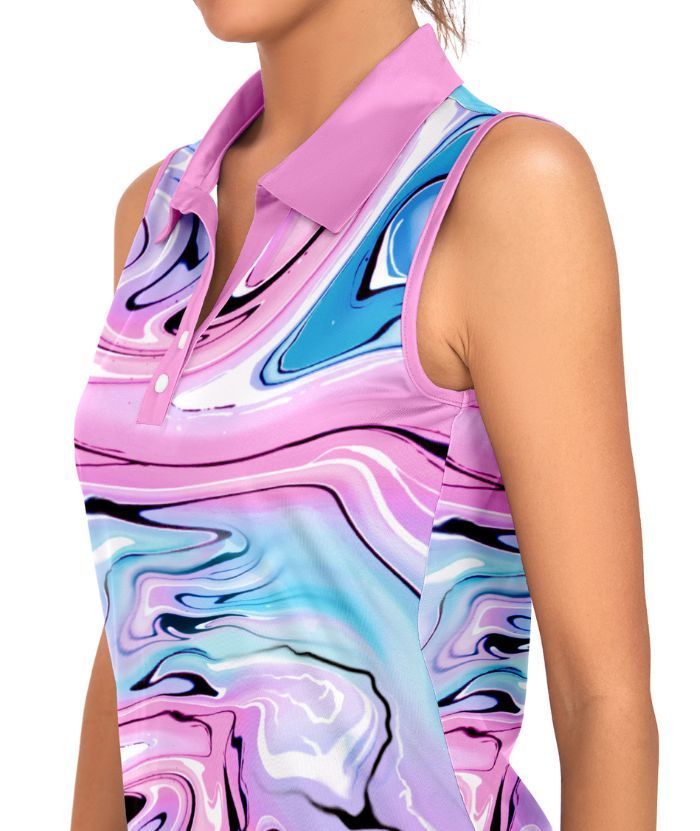 ZITY Women's Dri Fit Sleeveless printed Polo Shirt-CUWBP02299