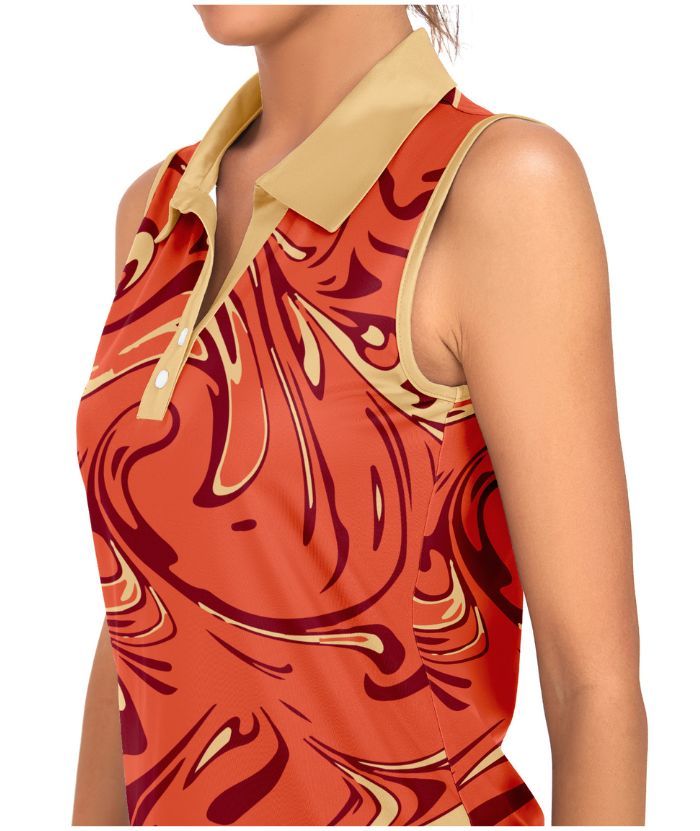 ZITY Women's Slim Fit Orange Sleeveless Polo Shirt-CUWBP02300