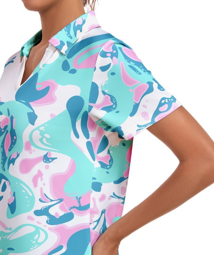 ZITY Women's Slim Fit V Neck Sports Polo Shirt-CUWPO02293