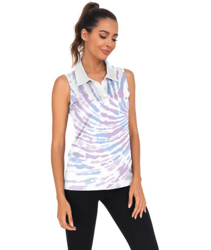 ZITY Women's Sleeveless Printed Slim Fit Golf Polo Shirt-CUWBP02215