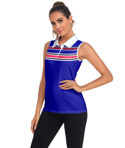ZITY Women's Striped Slim Fit Golf Polo Shirt-CUWBP02264
