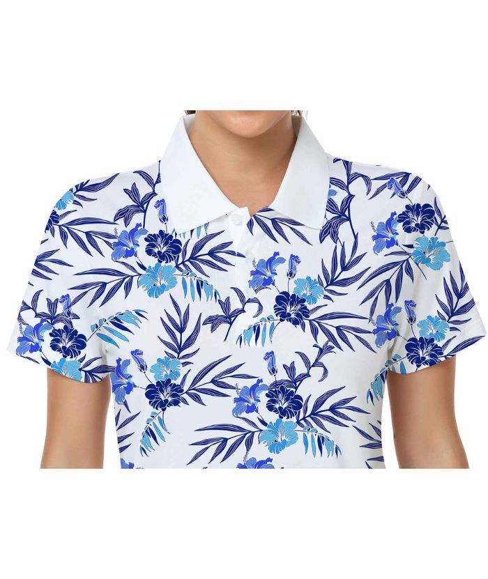 ZITY Women's Slim Fit Flower Print Golf Polo Shirt-CUWPO01327