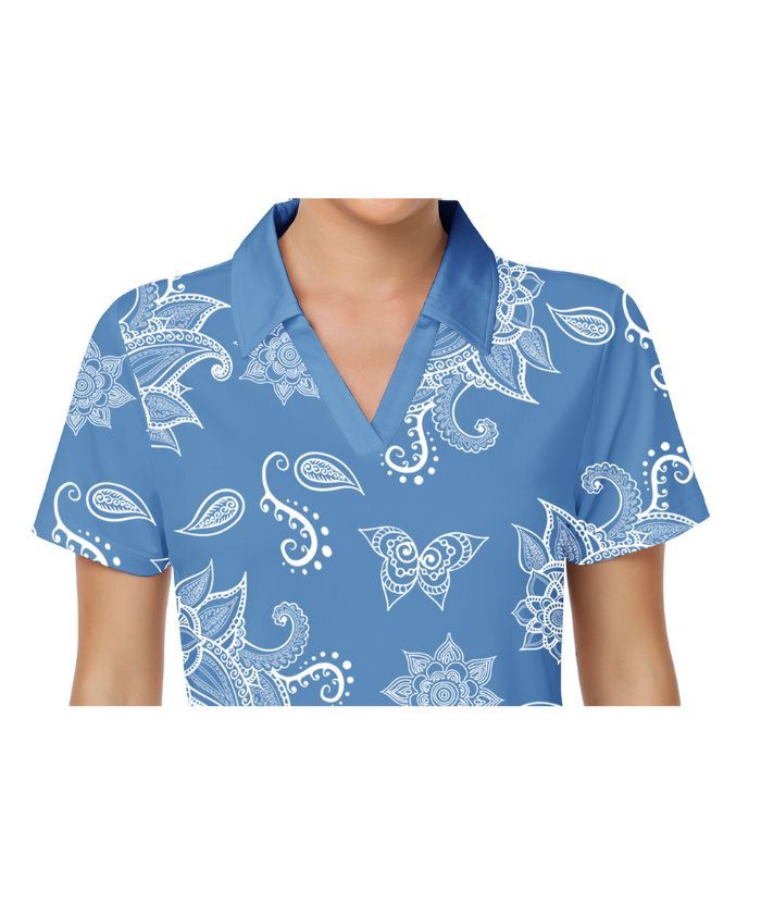 ZITY Women's Slim Fit Flower print Golf Polo Shirt-CUWPO01012