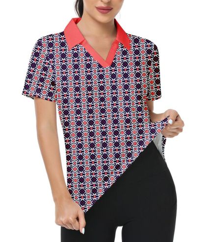 ZITY Women's Slim Fit Geometry Print Golf Polo Shirt-CUWPO01016