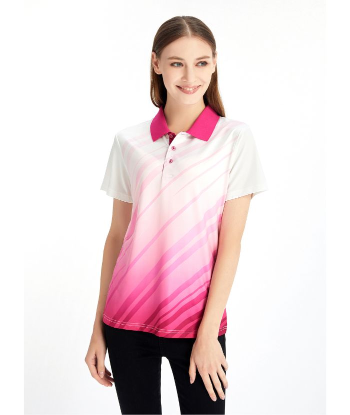 ZITY Women's Slim Fit White Pink Golf Polo Shirt-CFWZZ00045