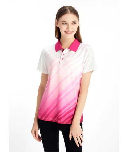 ZITY Women's Slim Fit White Pink Golf Polo Shirt-CFWZZ00045