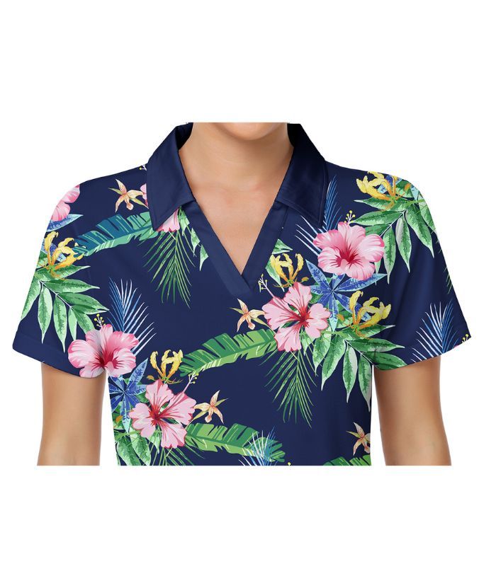 ZITY Women's Slim Fit Flower Print Golf Polo Shirt-CFWZZ00042