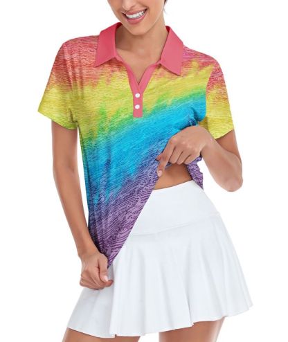 ZITY Women's Slim Fit Rainbow Print Golf Polo Shirt-CUWPO01299